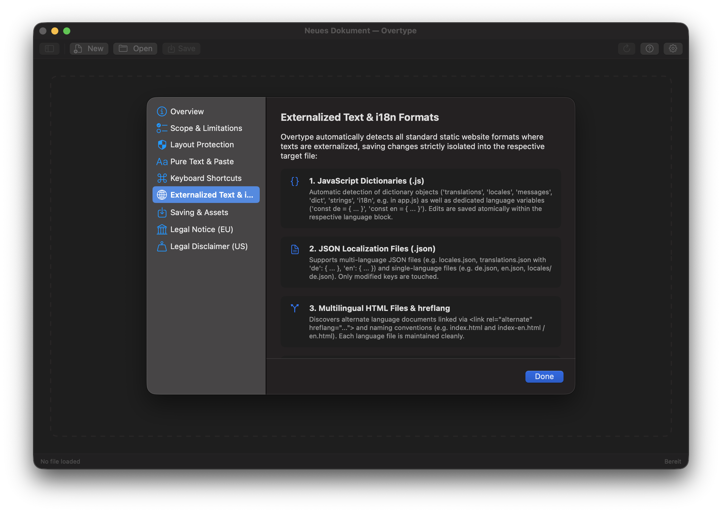 Overtype im nativer macOS Dark Mode